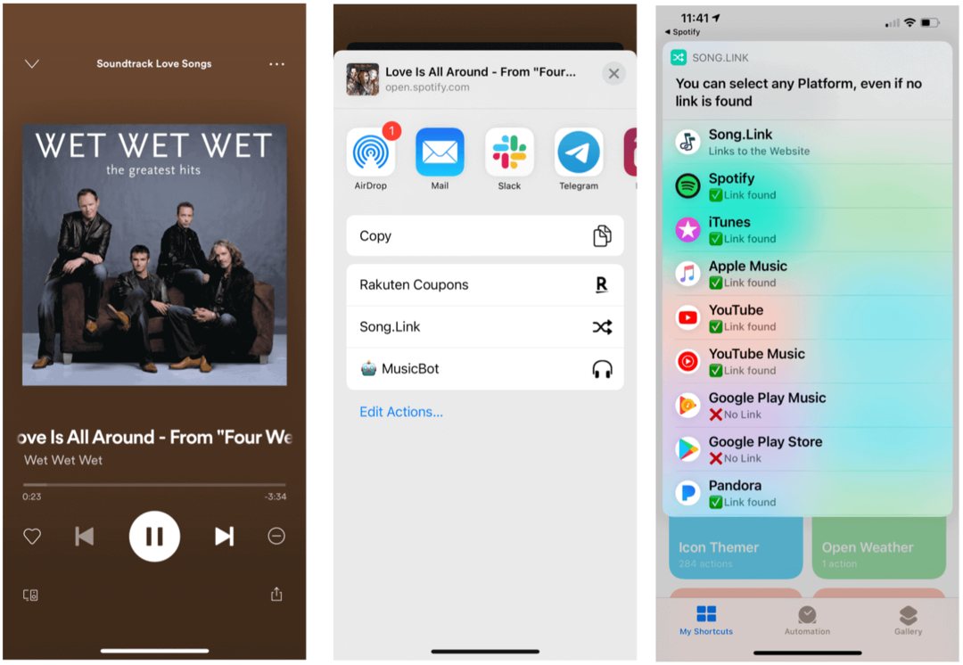 Raccourcis Siri pour Spotify Siri partager des chansons