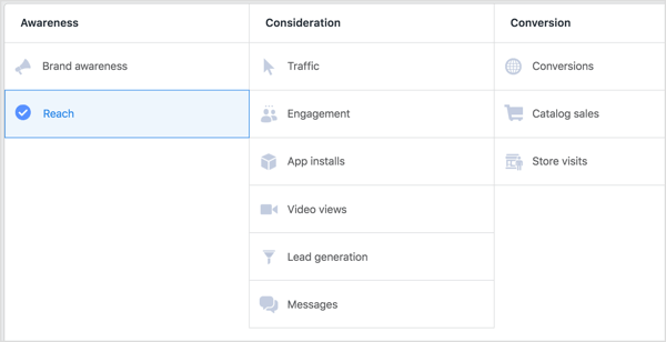 Sélectionnez Audience comme objectif de votre campagne Facebook.