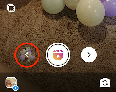 bouton de menu flèche gauche permettant la révision et l'édition de clips de bobines instagram