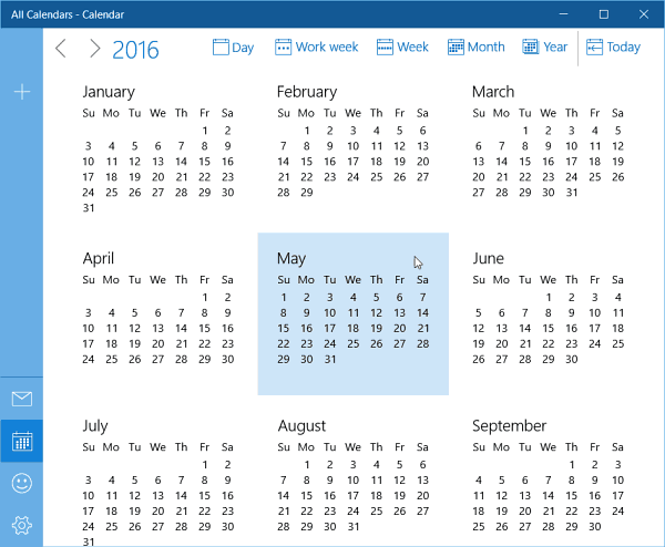 Mise à jour du calendrier Windows 10 pour l'année entière