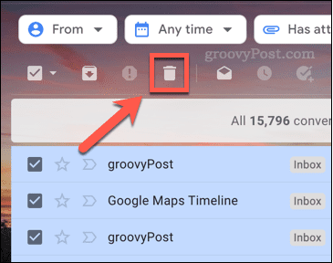 L'icône pour supprimer des e-mails dans Gmail