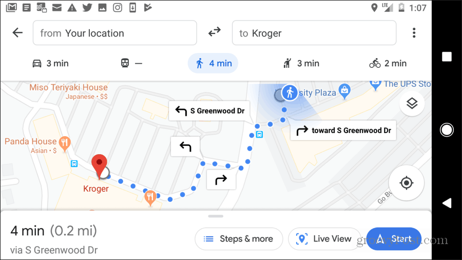 itinéraires à pied google maps