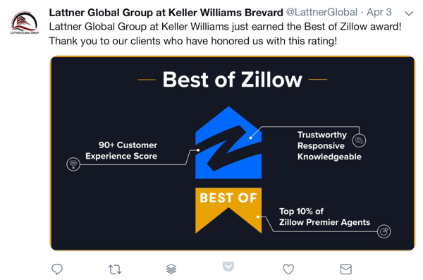 Comment utiliser la preuve sociale dans votre marketing, exemple de récompense et de remerciement social aux clients par Lattner Global Group chez Keller Williams Brevard