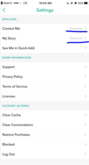 Modifiez vos paramètres Snapchat afin que tout le monde puisse vous contacter.