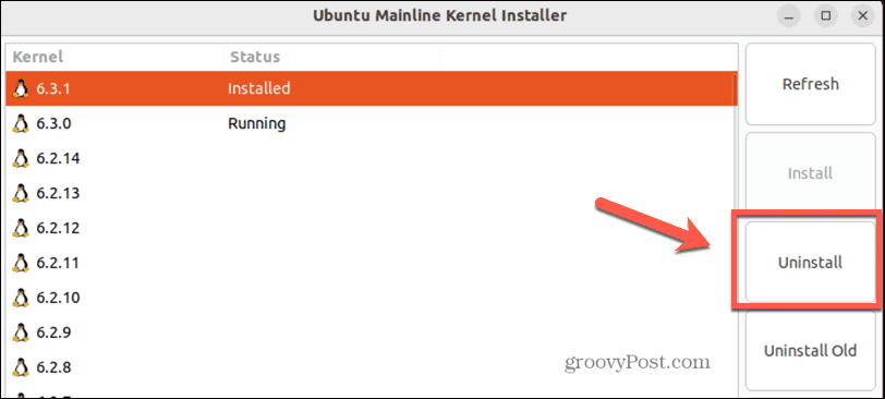ubuntu désinstaller le noyau dans la ligne principale