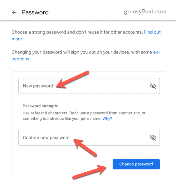 Définir un nouveau mot de passe Gmail