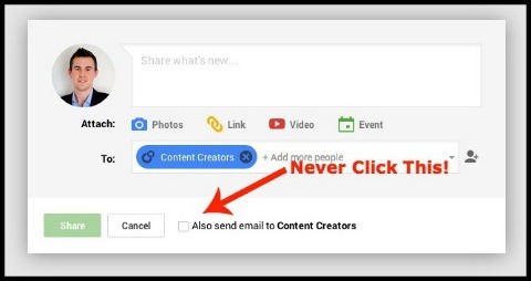 option d'envoi d'e-mail sur google + post