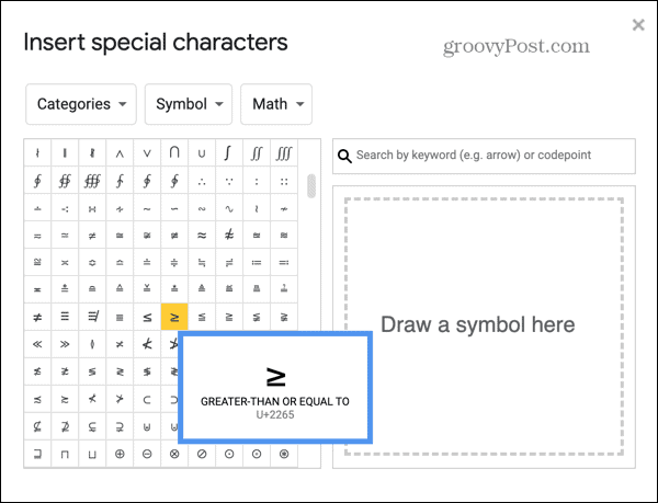 Google Slides sélectionner un symbole