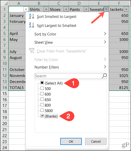 Filtrer les lignes vides dans Excel