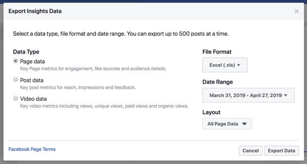 Exportez vos données Facebook Insights pour simplifier l'analyse des données.