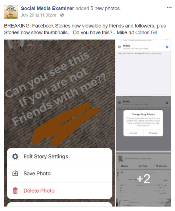 Facebook déploie le partage public et des images miniatures pour les histoires.