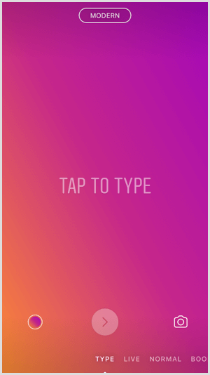 Appuyez sur l'option Type dans Instagram Stories.