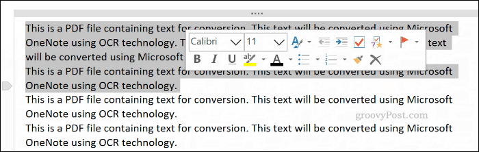 Texte copié à partir d'une image d'impression de fichier dans OneNote