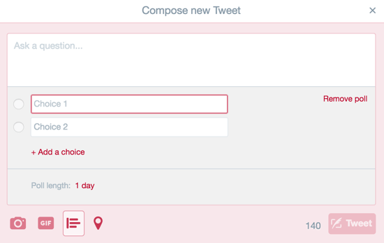 Ajoutez une question et des suggestions de réponses pour votre sondage Twitter.