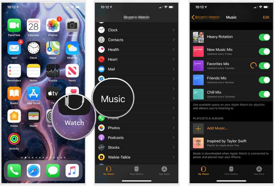 Application musicale Apple Watch