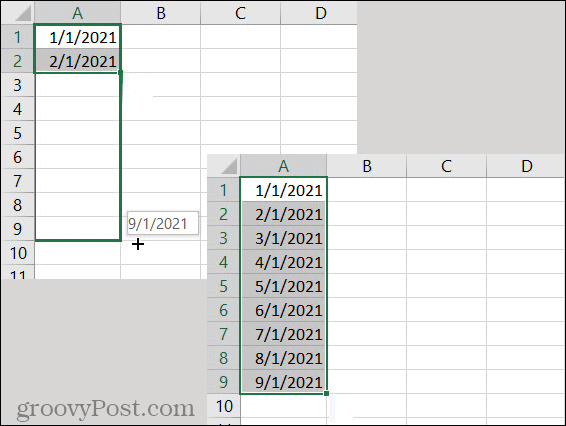 Modèle de date de remplissage automatique Excel
