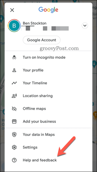 Ouvrir le menu de commentaires de Google Maps