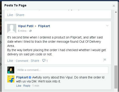 réponse facebook flipkart