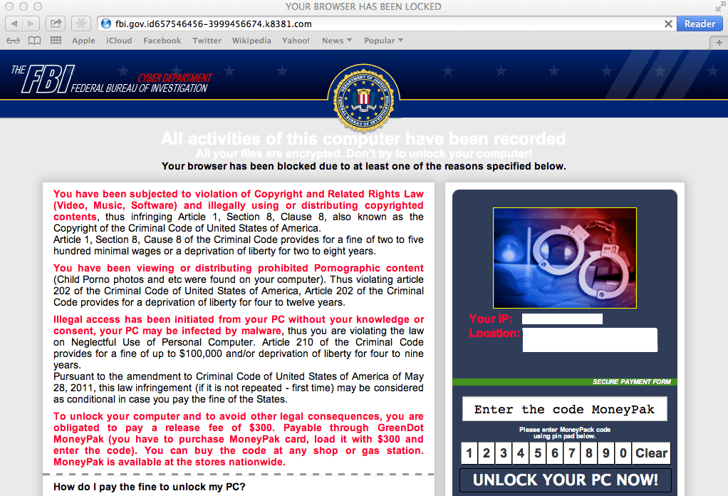 Sites Web Ransomware se présentant comme des cibles du FBI Mac OS X - Comment l'arrêter