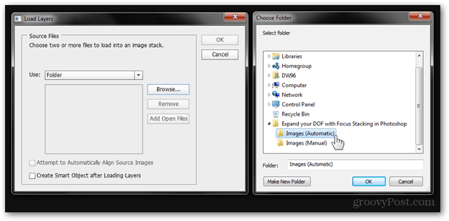 charger des images à partir du dossier photoshop photographie dof développer le tutoriel empilement d'images