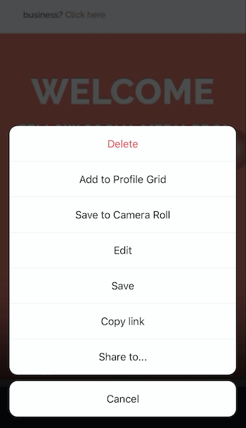 capture d'écran des options du menu de partage des bobines instagram offrant la possibilité de partager sur leur profil, leur pellicule, copier le lien ou partager sur…