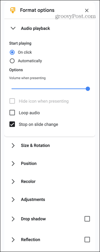 options audio des diapositives google