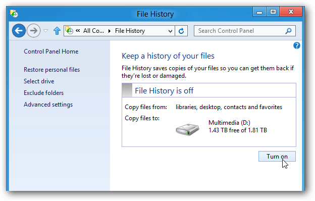 Historique des fichiers Activer