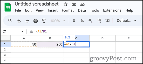 Formule de pourcentage simple dans Google Sheets