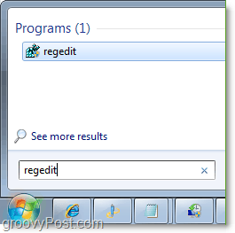 accéder à regedit dans Windows 7 à partir du menu Démarrer