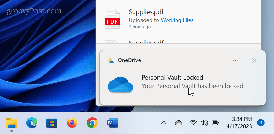 Temps de verrouillage du coffre-fort personnel OneDrive