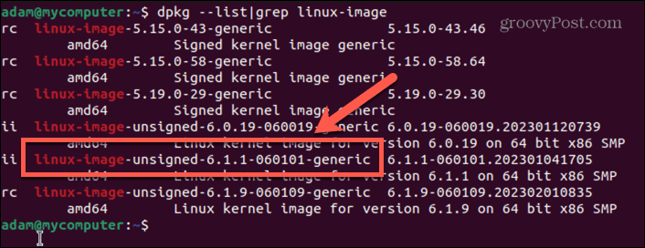 nom de l'image du noyau ubuntu
