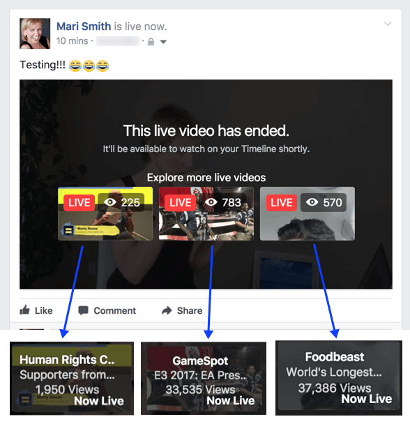 Facebook semble expérimenter une nouvelle fonctionnalité qui suggère des vidéos en direct connexes après la fin d'une diffusion.