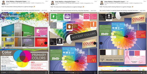 Publication de partage de documents LinkedIn, améliorez les documents de publication organiques Étape 2, exemple de psychologie de l'infographie couleur par Brian Wallace