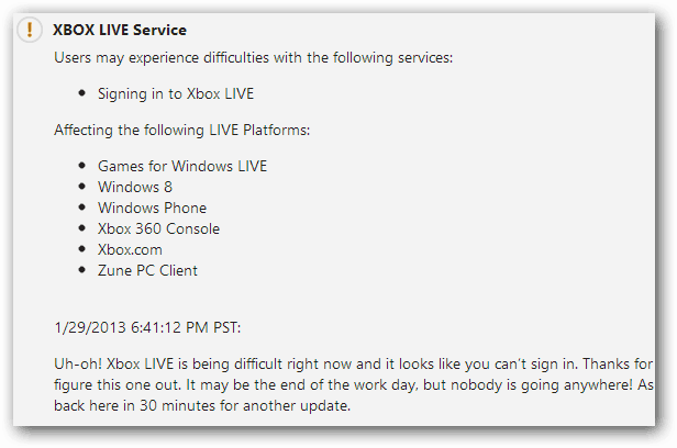 Mise à jour du service Xbox Live