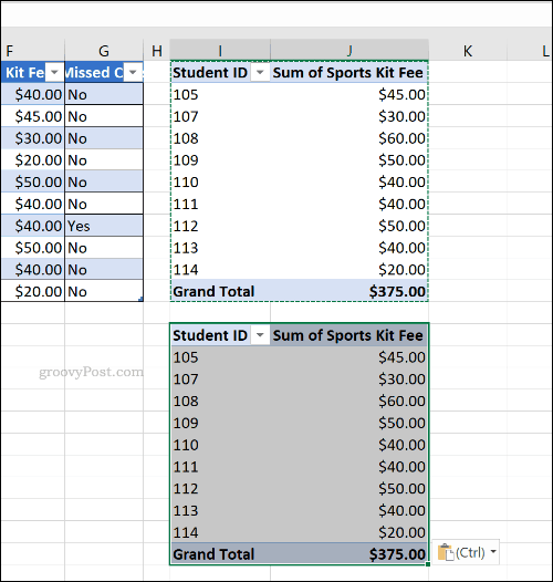 Un tableau croisé dynamique dupliqué dans Microsoft Excel
