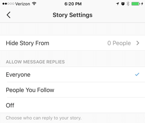 paramètres d'histoires instagram