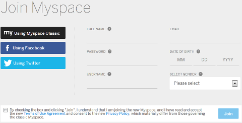 Nouvelle configuration de profil Myspace