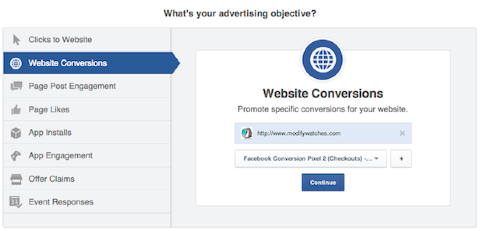conversions de sites Web Facebook