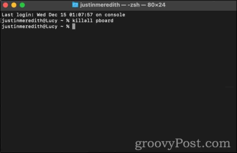 Exécutez la commande " killall pboard" dans l'application Terminal