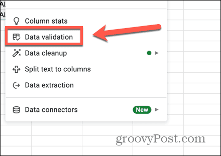 validation des données des feuilles Google