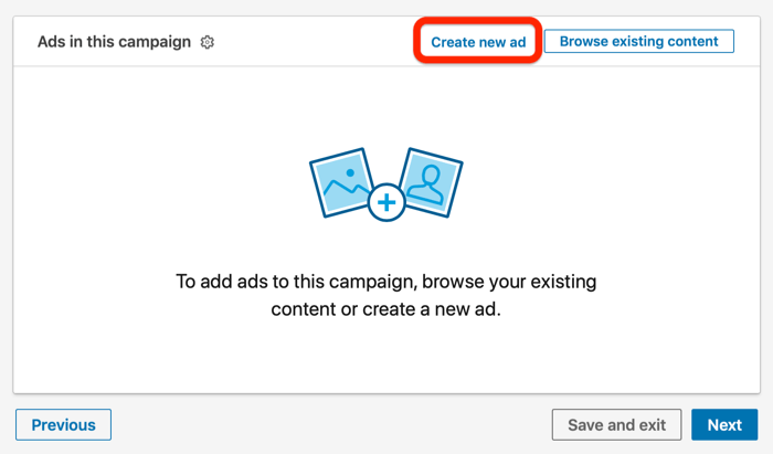 Créer une nouvelle option d'annonce dans la configuration de la campagne LinkedIn