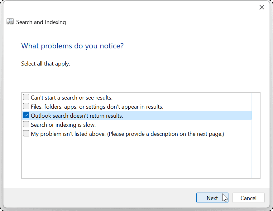 La recherche Outlook de Windows 11 ne fonctionne pas