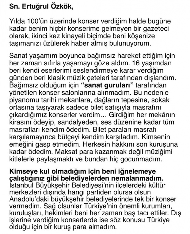 La réponse du célèbre pianiste Tuluyhan Uğurlu à Ertuğrul Özkök comme une claque!