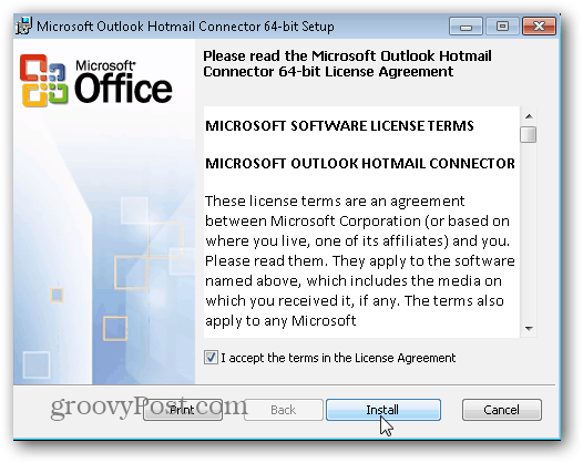 Outlook.com Outlook Hotmail Connector - Cliquez sur Installer