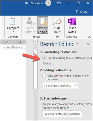 Restreindre l'option de mise en forme dans Microsoft Word