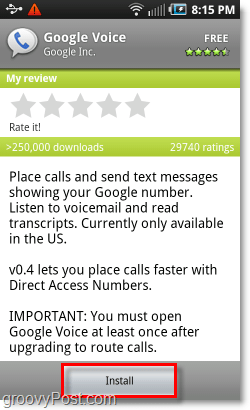 Mobile Android Market Installer Google Voice