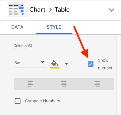 Utilisez Google Data Studio pour analyser vos publicités Facebook, étape 23, option pour afficher le nombre pour chaque métrique