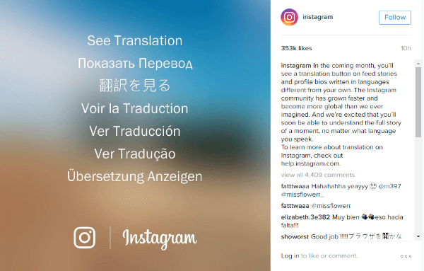 bouton de traduction instagram