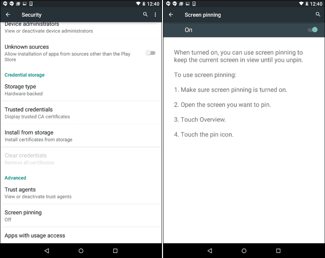 Verrouiller Android 5.0 Lollipop sur une seule application avec épinglage d'écran