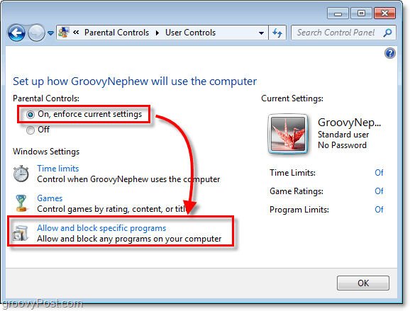 activer le contrôle parental dans Windows 7 pour un utilisateur spécifique, puis autoriser et bloquer des programmes spécifiques